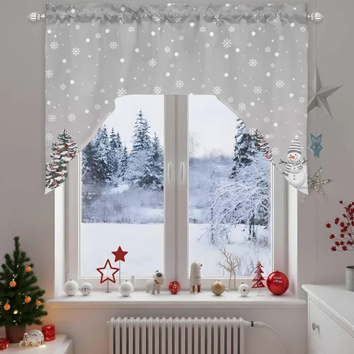 Vista 13 de Cortinas de cocina con cenefa de árbol de Navidad, cenefa con bolsillo para barra, paneles de cortina para dormitorio, sala de estar, baño Árbol