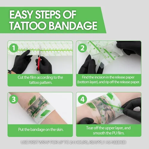 Vista 4 de EZ Derm Defender Roll, vendaje impermeable para cuidado posterior del tatuaje, 4 pulgadas x 10.9 yardas, película transparente para vendaje