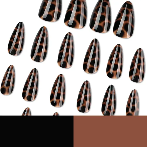 Vista 3 de Uñas postizas medianas a presión, color marrón, 24 unidades Color-3Color-3)