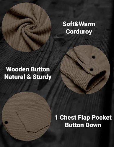 Vista 5 de COOFANDY Men's Corduroy Shirt Casual Shacket Long Sleeve Button Down Lightweight Jacket