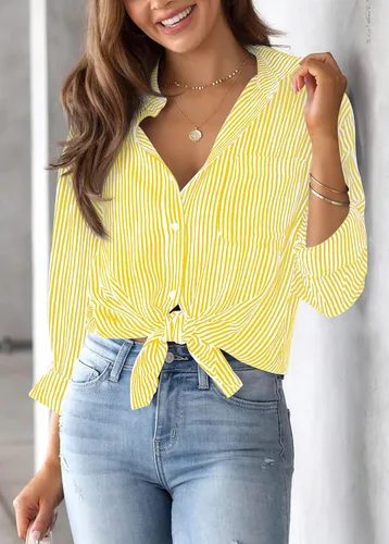 Vista 2 de AISEW Camisas con botones para mujer, a rayas, clásicas, de manga larga, con cuello y bolsillo