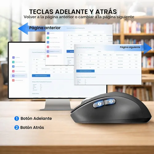 Vista 8 de Ratón Bluetooth inalámbrico, mouse Ergo para computadora multidispositivo, desplazamiento estupendo de metal de 4 vías, ± 3200 DPI, 10 botones, Plug
