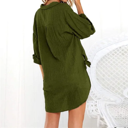 Vista 3 de Camisas largas sueltas de algodón con botones para mujer, blusa casual