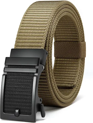 Vista 7 de YOETEY Ratchet Tactical Belt for Men - 1.5" Military Nylon Web Belts for Heavy Duty Work - Slide Buckle Fit Pants Fibra de Carbono Imperial - Negro