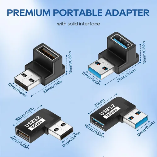 Vista 5 de UCEC Adaptador USB de 90 grados, adaptador de ángulo recto USB 3.2, ángulo izquierdo y recto horizontal USB A macho a USB A hembra, conector