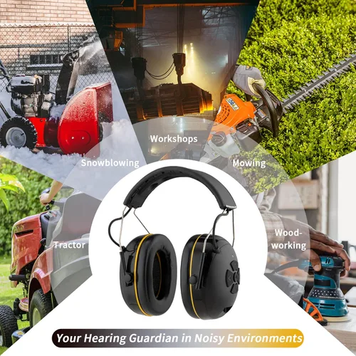 Vista 6 de (Orejeras E6850 Bluetooth de protección auditiva mejoradas con micrófono integrado, altavoces de alta fidelidad, tiempo de reproducción de más