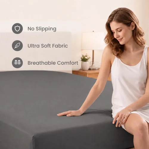 Vista 22 de Sábana bajera ajustable de lujo suave de 600 hilos, 100% algodón egipcio, sábana bajera ajustable individual con elástico alrededor, se adapta a