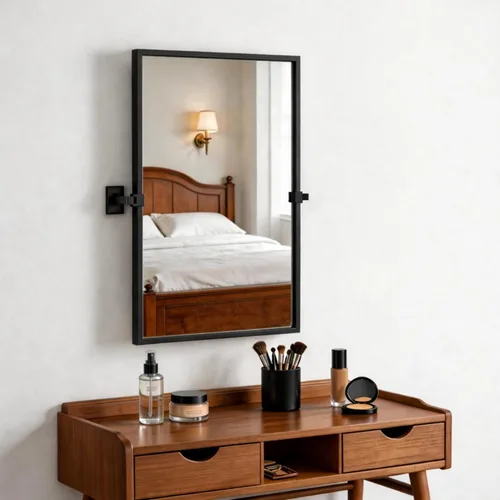 Vista 7 de Espejo rectangular de baño – 24 x 36 pulgadas, marco de metal negro, espejos de tocador biselados inclinables, moderno espejo pivote