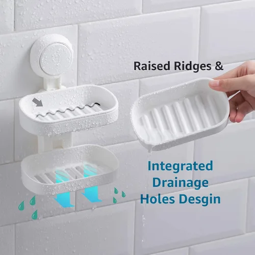 Vista 5 de LEVERLOC Jabonera para ducha, ventosa, para montar en la pared, sin perforación, autodrenante, extraíble, impermeable, fuerte, barra de succión al