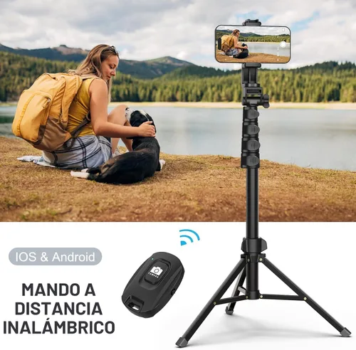 Vista 4 de Liphisy Trípode de 64 pulgadas para teléfono celular y cámara, trípode para teléfono con control remoto y soporte para teléfono, robusto y estable