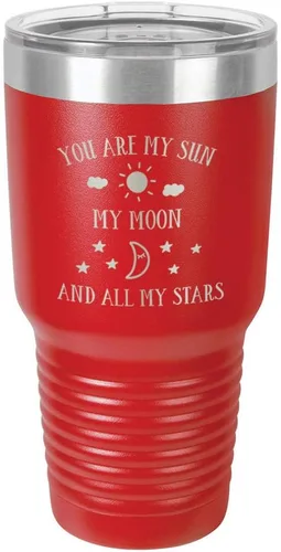 Vista 15 de Taza de viaje grabada con grabado en polvo de acero grabado con láser, con texto en inglés "You are MY SUN MY MOON AND ALL MY STARS", sin BPA