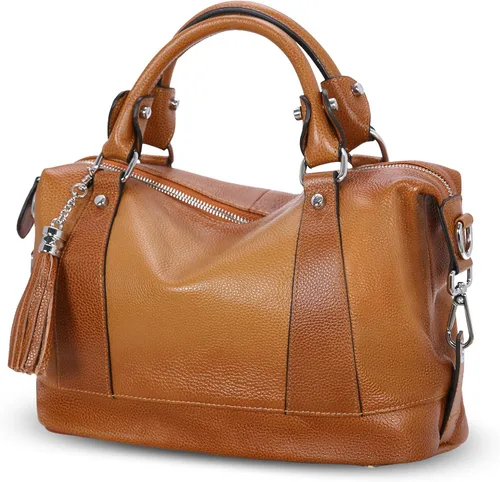 Vista 8 de Heshe - Bolsa de hombro de piel para mujer, con asa superior, bolsa cruzada