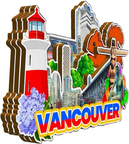 Vista 2 de Vancouver Canadá imán de nevera de madera 3D monumentos de viaje coleccionables recuerdos decoración hecha a mano -2159