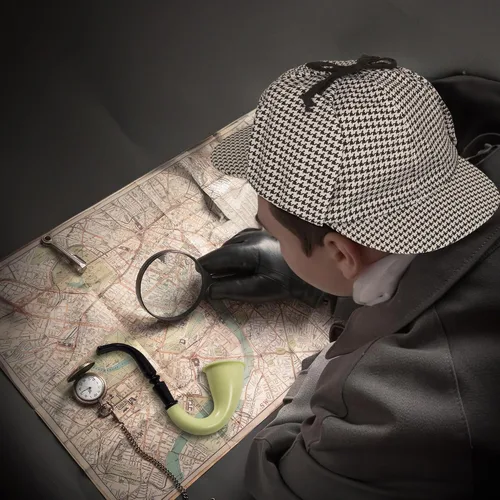 Vista 6 de Funny Party Hats Sherlock Holmes - Kit de detective, sombrero blanco y negro, tubo de disfraz y lupa de trabajo, perfecto para fiestas de disfraces