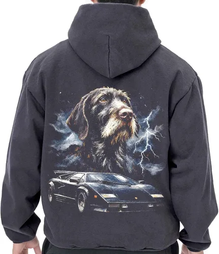 Vista 7 de U.S.A. Made German Wirehaired Pointer 100% Cotton Hoodie LA Apparel