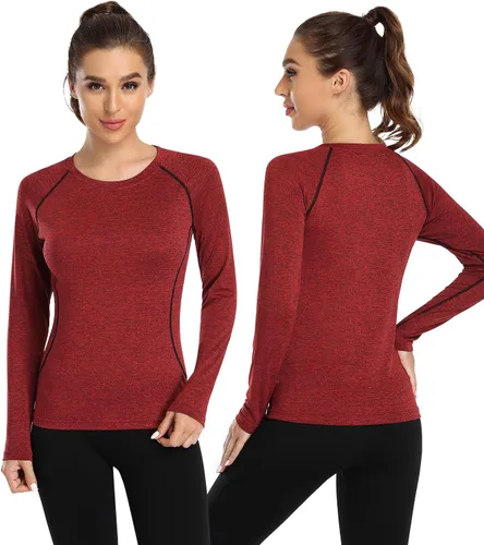 Vista 4 de Ullony Camiseta de manga larga para mujer que absorbe la humedad, camiseta de entrenamiento de manga larga para mujer, ajuste seco, yoga, atletismo