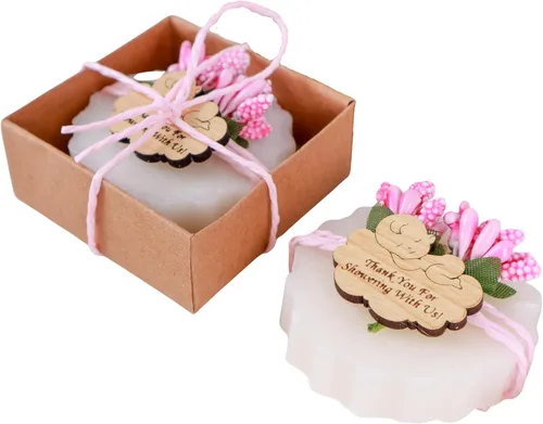 Vista 12 de HTF - Paquete de 10 decoraciones de baby shower, regalos de baby shower, mini jabón vegano perfumado hecho a mano, baby shower para niños
