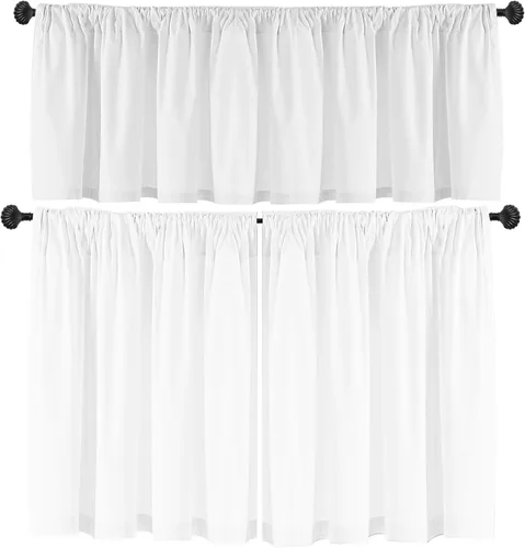 Vista 10 de 2 paneles de cenefas de cortina de color verde navideño para ventanas de cocina, cortinas cortas para ventanas de cocina, baño, lavandería