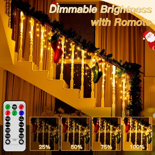 Vista 6 de Luces de carámbano para exteriores, 216 LED de 24 pies, luz de Navidad impermeable para exteriores con 8 modos y temporizador, luces de carámbano