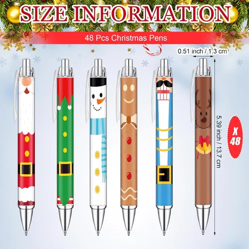 Vista 2 de Geyoga 48 piezas de bolígrafos navideños retráctiles, lindos bolígrafos de bola de Navidad de colores, tinta negra, suministros de oficina