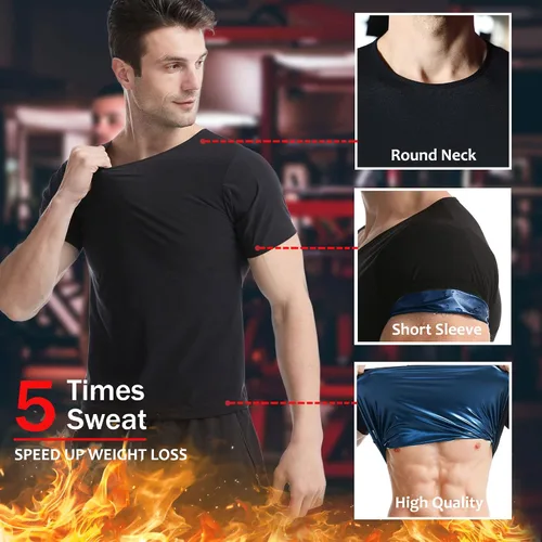 Vista 5 de Camisa de Sauna para Hombres de Manga Corta Traje de Sauna para Hombres Moldeador Corporal de Sudor Chaleco de Compresión Top de Ejercicio
