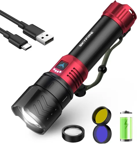 Vista 11 de SKYFIRE Linternas LED de alto lúmenes con lente de encendido, linterna recargable súper brillante de 3000 lm, 4 modos de zoom, luz táctica Linterna