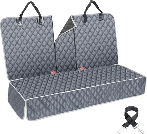 Vista 7 de ANOSOSPECIAL Funda de asiento de coche para perros en gris para el asiento trasero, piel antiadherente, apta para mascotas e impermeable - Protector