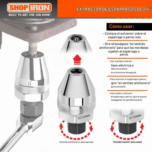 Vista 2 de Shop Iron 51013 Mini extractor de pernos y espárragos dañados de transmisión de 1/4 de pulgada Funciona en espárragos de 1/64 de pulgada a 1/4