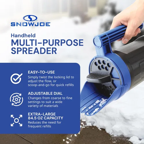Vista 2 de Snow Joe SJSPD1 Esparcidor manual multiusos para todas las estaciones, 5 libras, con control de flujo de dial ajustable, para derretir hielo