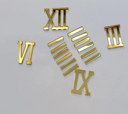 Vista 5 de Yuxuanish Números romanos acrílicos dorados brillantes, números (1.6 in) y guiones (1.2 in) para reloj de pared de resina epoxi, repuesto
