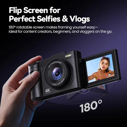 Vista 3 de Cámara digital 4K para fotografía y vlogging: cámaras de 50MP para video - cámara de foto con zoom 16X, regalos de cámara digital para adolescentes