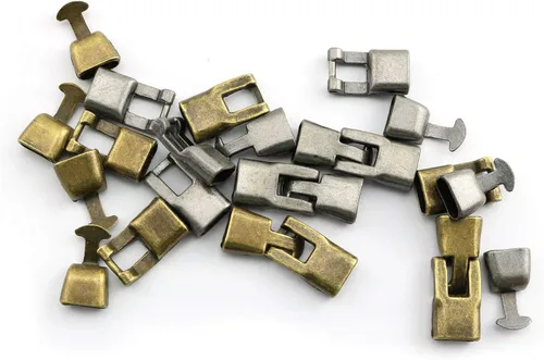 Vista 5 de 12 juegos de pulseras de aleación de bronce antiguo y plata antigua con cierre de hebilla plana, tapa de extremo de cordón Connecto para pulsera
