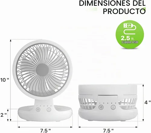 Vista 2 de Magshion Ventilador de escritorio plegable de 7.5 pulgadas con luz nocturna, ventilador pequeño oscilante de 120°, 4 velocidades, alimentado por USB