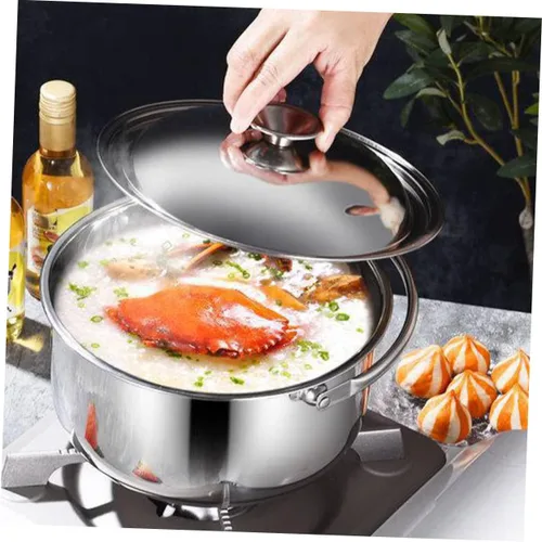 Vista 2 de KICHOUSE Olla de cocina de acero inoxidable Olla de acero inoxidable Petit Kitchen Stock con tapa Tazones grandes para mezclar Multifuncional