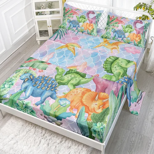 Vista 16 de Juego de sábanas de 4 piezas ajustadas y planas para niñas, estampado de mariposas y flores rosas con 1 + 2 fundas de almohada para cama individual