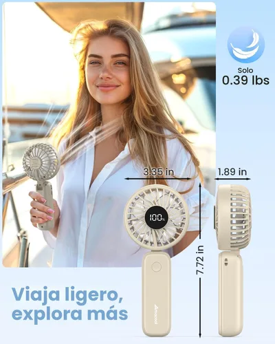Vista 6 de AMACOOL Ventilador de mano plegable, ventiladores de mano recargables de 5000 mAh con potente refrigeración, 4 velocidades, pantalla LED, ventilador