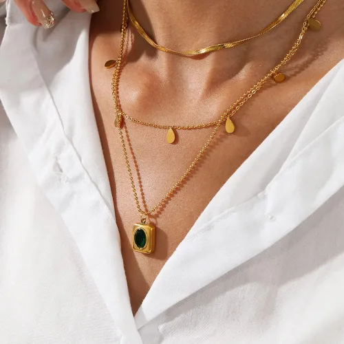 Vista 4 de Paxuan Juego de collar de cadena de eslabones en capas de oro de 14 quilates para mujer, gargantilla de cadena de oro, pulseras apilables