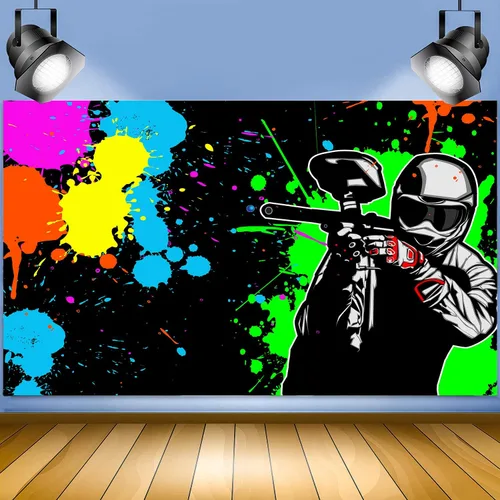 Vista 3 de Telón de fondo de FHZON de 5 x 3 pies para fiesta de arte con salpicaduras de desorden colorido para fotografía temática de fiesta, juegos, fiesta