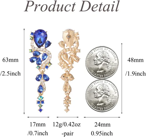 Vista 6 de Aretes colgantes de moda con diamantes de imitación largos y coloridos de cristal para novia, boda, lágrima, aretes de araña para mujeres, concursos