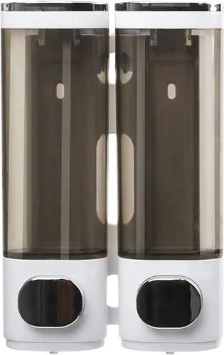 Vista 3 de Dispensador de jabón montado en la pared para baño, 2 cámaras, dispensador de jabón de ducha de 20.3 fl oz, dispensador de jabón corporal