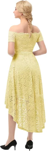 Vista 3 de Dressystar - Vestido de encaje para mujer, vestido asimétrico con vuelo y hombros descubiertos ideal para cóctel, dama de honor, fiesta formal