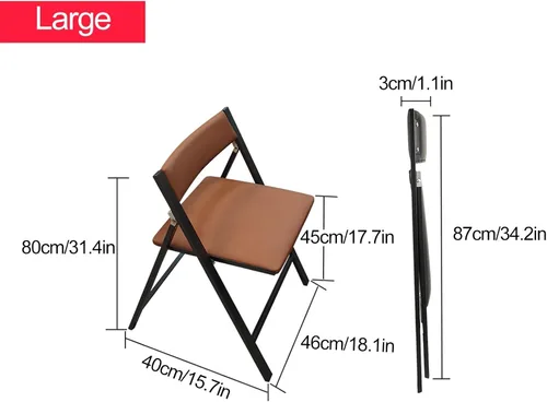 Vista 3 de 2 sillas deportivas para adultos, sillas de oficina plegables tapizadas, silla de salón portátil al aire libre para oficina, cocina (negro, grande)