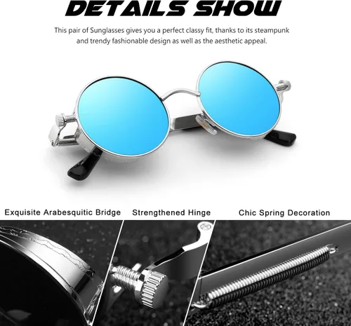 Vista 3 de CGID Retro Steampunk Round Polarized Sunglasses Men Womens Metal Circle Frame UV400 Protection E72