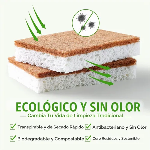 Vista 3 de PANYEE Esponja de cocina natural biodegradable, esponjas ecológicas para platos,Esponja de celulosa compostable con limpiador sostenible de nuez