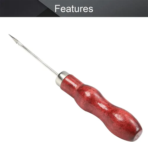 Vista 3 de Utoolmart Punzón para rascar, herramienta de punzón de cuero, mango de madera, doble forma de calabaza, herramientas de artesanía en cuero