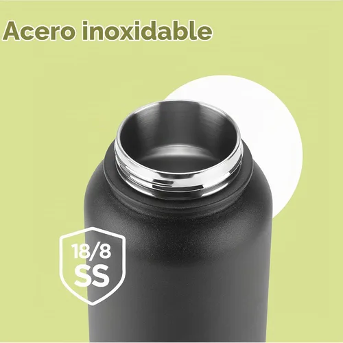 Vista 5 de Milton Botella de agua aislada de 40 onzas con 4 tapas a prueba de fugas, termo aislado al vacío de doble pared de acero inoxidable, 12 horas