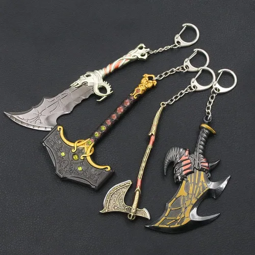 Vista 6 de God of War Kratos - Llaveros de juego de cuchillas de caos y hacha de Leviatán - Regalos para niños, adolescentes y hombres fanáticos