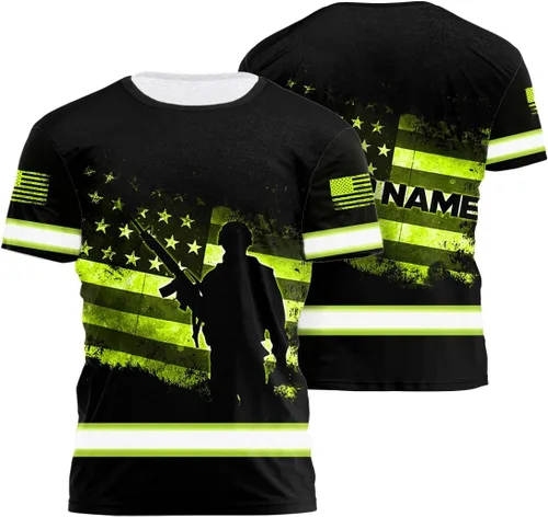 Vista 17 de Camisa de alta visibilidad para hombre, camisas de seguridad reflectantes con nombre personalizado para patriota, patriótico, veterano, militar