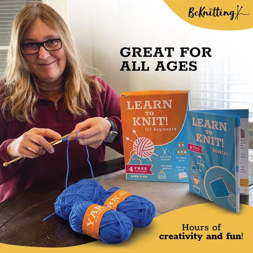 Vista 7 de BeKnitting Kit de tejido para principiantes, adultos y niños - Aprende a tejer - Hilo, fabricantes de pompones, agujas y otros suministros Regalos