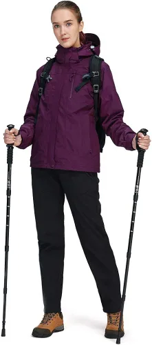 Vista 5 de CAMEL CROWN - Chaqueta de esquí para mujer, impermeable, 3 en 1, chaqueta de invierno resistente al viento, forro polar cálido, con capucha